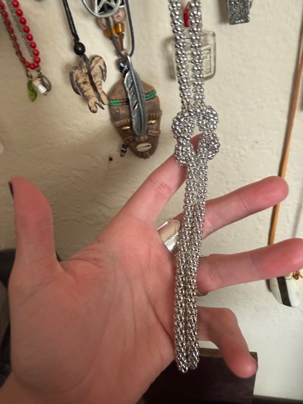 Rhinestone Silver Multi-Chain Pendant Necklace